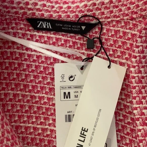 Zara Cropped Tweed Lightweight Spring Long Sleeve Pink Blazer Size Medium - Picture 7 of 9